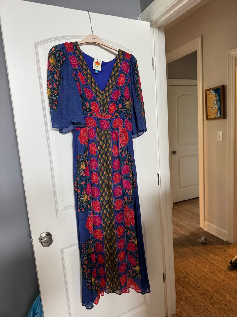 Anthropologie x Farm Rio Blue Floral V-Neck Maxi Dress size M rare - Picture 6 of 13